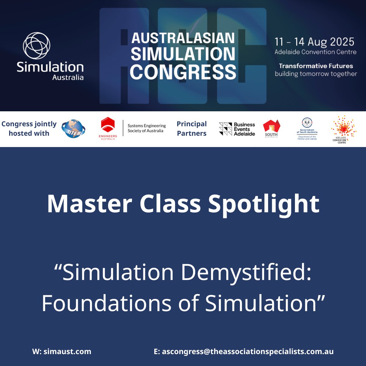 MasterClass Spotlight: Join our Master Class “Simulation Demystified: Foundations of Simulation” to learn about the core shared features of simulations and how to use this to effectively work across multiple disciplines.
🔗 Learn more: simaust.com/australasian-s…
#SimCongress25