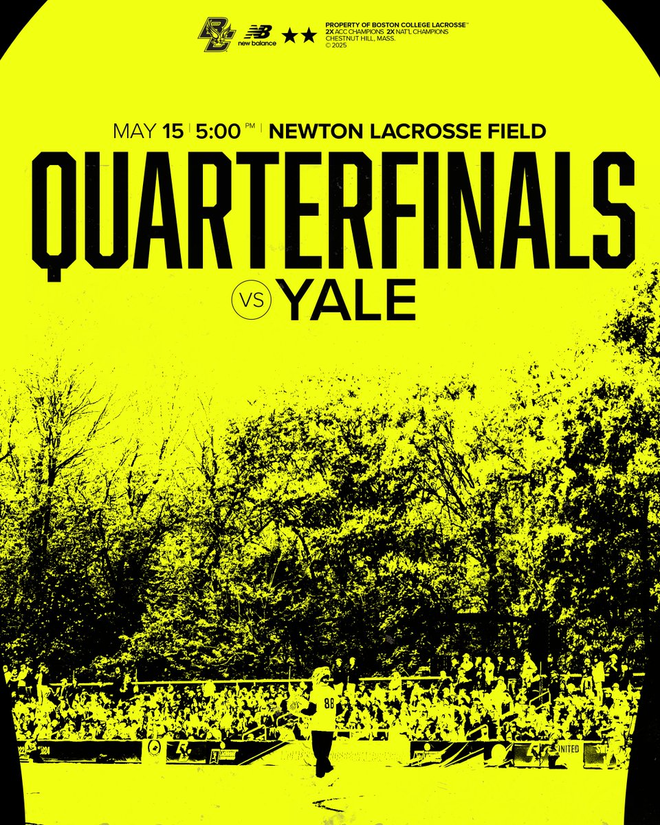 BC Women's Lacrosse (@bcwlax) on Twitter photo To the <a href="/NCAALAX/">NCAA Lacrosse</a> Quarterfinals!
We host No. 7 Yale at 5 p.m on Thursday at Newton 🦅🥍
🎟️bit.ly/3EV5t8X To the <a href="/NCAALAX/">NCAA Lacrosse</a> Quarterfinals!
We host No. 7 Yale at 5 p.m on Thursday at Newton 🦅🥍
🎟️bit.ly/3EV5t8X