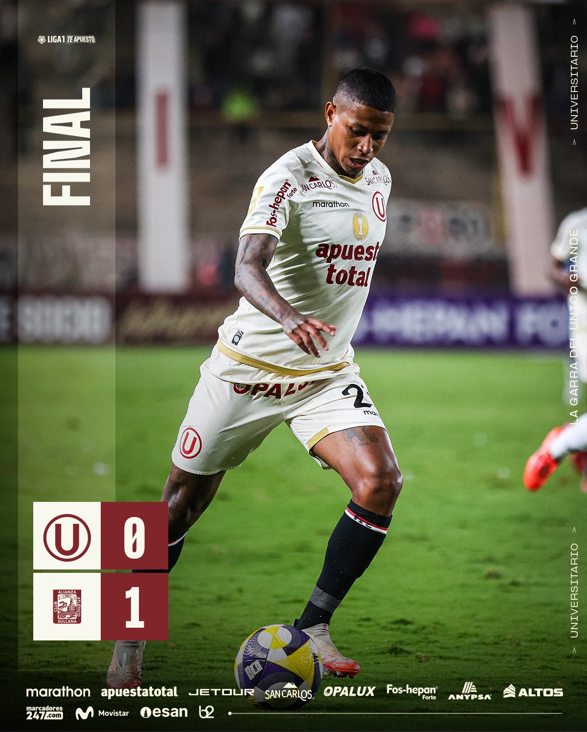 Universitario 0-1 Alianza Atlético por la fecha 12 del Torneo Apertura 2025.