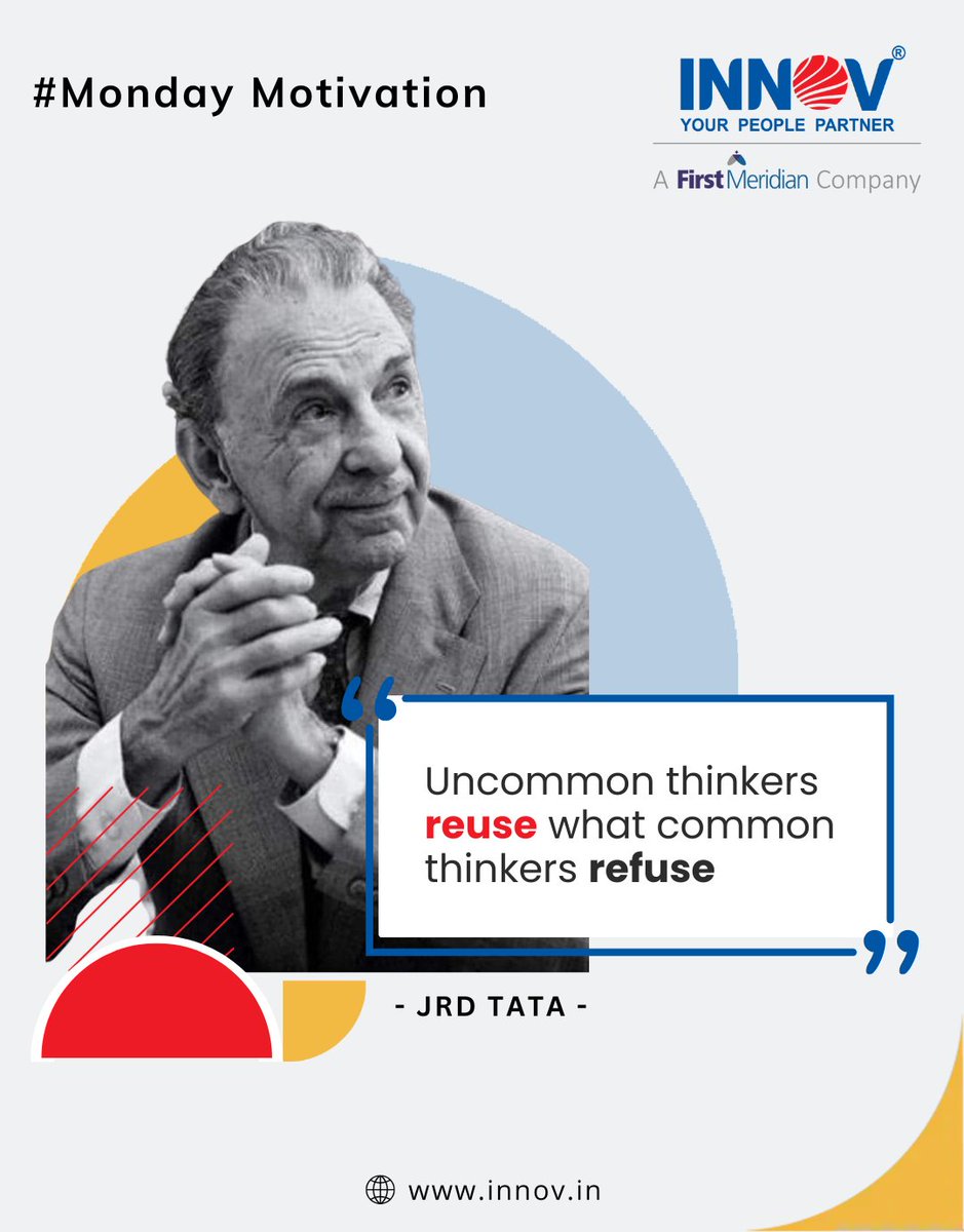 Fueling your week with the wisdom of J.R.D. Tata. Let's be the uncommon thinkers who see opportunity where others don't. What will you reuse in a new way this week? 

#MondayMotivation #Innovation #Leadership #Inspiration #ThinkDifferent #Innovsource #FirstMeridian