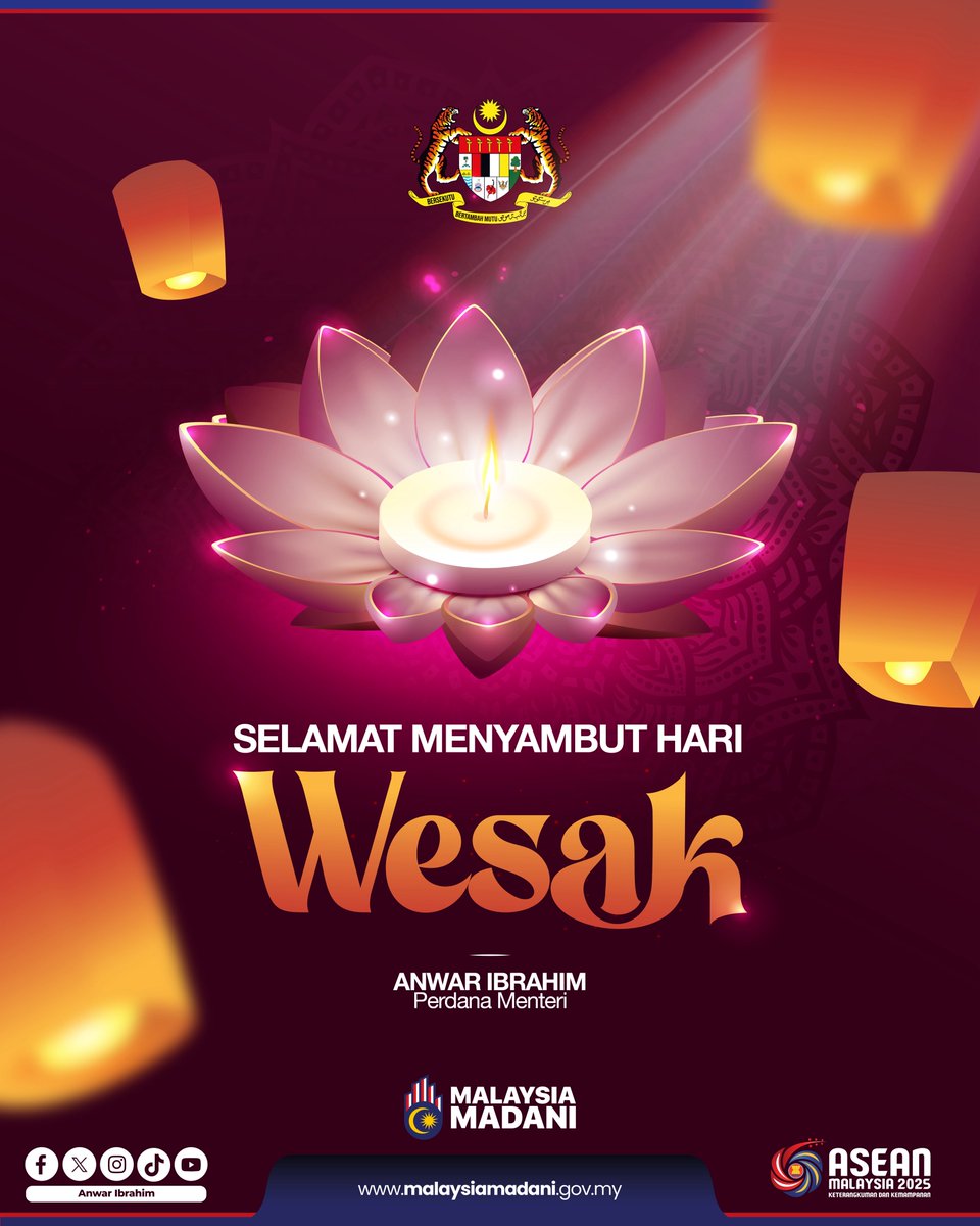 anwaribrahim's tweet photo. Hari Wesak adalah peringatan penting terutamanya dalam mengangkat nilai-nilai universal yang mencakup persoalan serta prinsip belas, kerukunan dan kedamaian. Di Malaysia, sambutan Hari Wesak lantas mengajak serta menjentik nurani masyarakat untuk bersama menyemarak karamah insaniah dan menyuguh prinsip hormat yang tulus sesama insan di tengah kemajmukan. Justeru, saya menyeru semua kita untuk menyemangatinya demi negara yang berukun dan berpadu sambil mengekal tradisi dan budaya yang terangkum.  

#MalaysiaMADANI
#MADANIBekerja