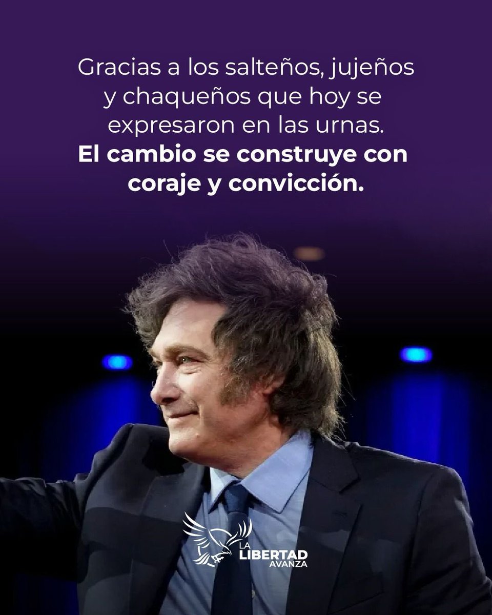 Danielmollook's tweet photo. LA LIBERTAD AVANZA

Excelentes resultados en Chaco, Salta, y Jujuy! La Libertad Avanza se afianza en todo el país. https://t.co/KOQzLvWbWS