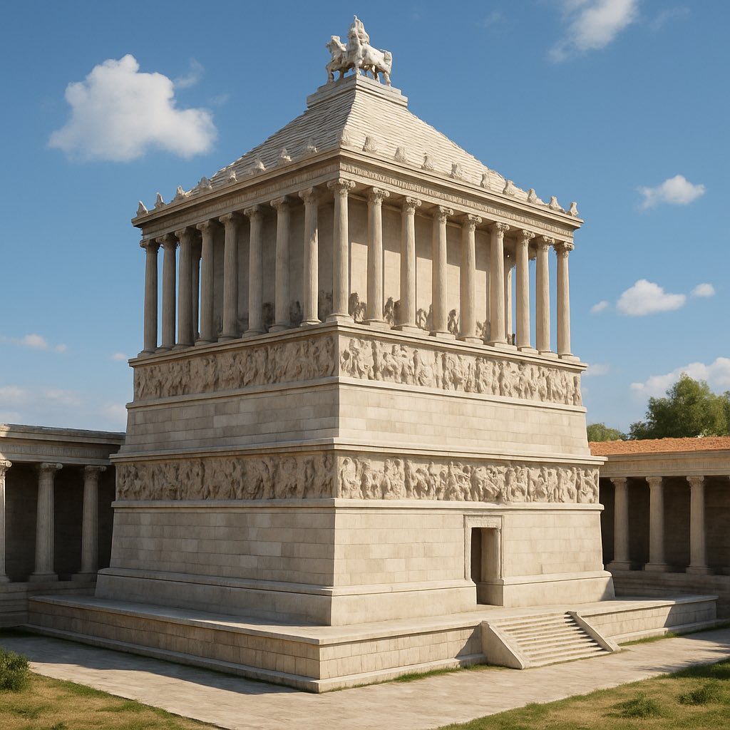 The Tomb (Mausoleum) of King Mausolus II at Halicarnassus (One of the Seven Wonders of the Ancient World) (AI-generated)