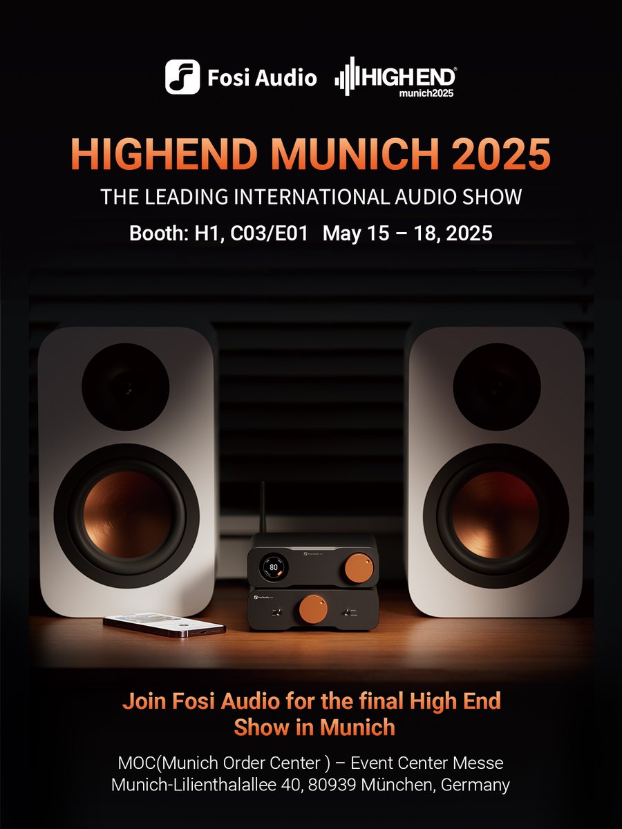 Fosi Audio is heading to HIGHEND MUNICH 2025!
Come explore our latest audio gear!

📅 May 15–18 
📍 Booth H1, C03/E01

🎟️ Giving away FREE tickets — DM us to claim yours.
 First come, first served!
#FosiAudio #HighEndMunich2025 #HiFi #audiophile