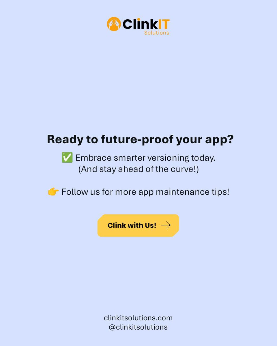 Is app maintenance a headache? 🤕 Swipe for the secrets to stable apps! 

#ApplicationVersioning #SoftwareMaintenance #ClinkITSolutions #TechSolutions #MicrosoftIntegrator #SoftwareDeveloper #ITProfessionals #ComputerEngineering #VersionControl #SoftwareUpdates #ITManagement