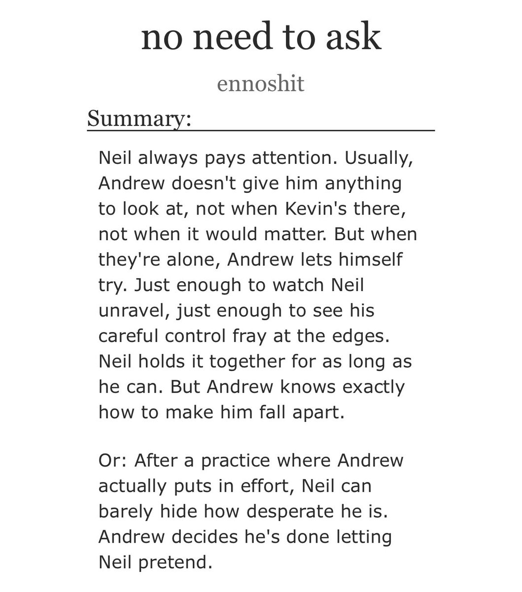 femdriel's tweet image. new t4t #andreil fic just dropped who up
nsfw, 6.1k words, andrew minyard x neil josten
archiveofourown.org/works/65486650