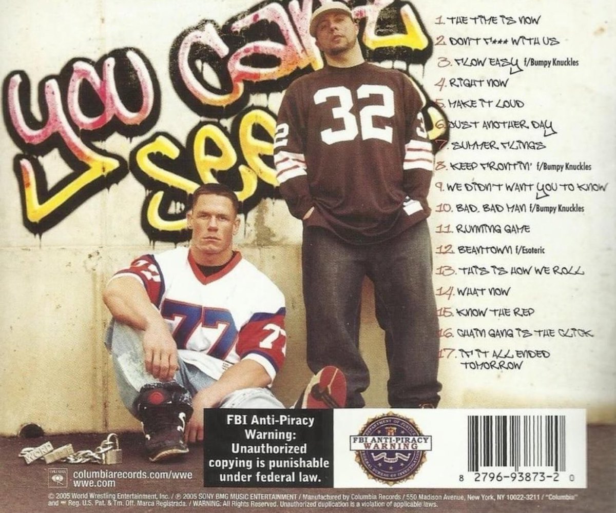 WrestleOps's tweet image. This week is the 20 year anniversary of John Cena along with Tha Trademarc’s album ‘You Can’t See Me.’

The album sold over 140,000 copies in its 1st week and debuted at #15 on the Billboard 200. It went on to become certified platinum by the RIAA. To date the album has sold over…