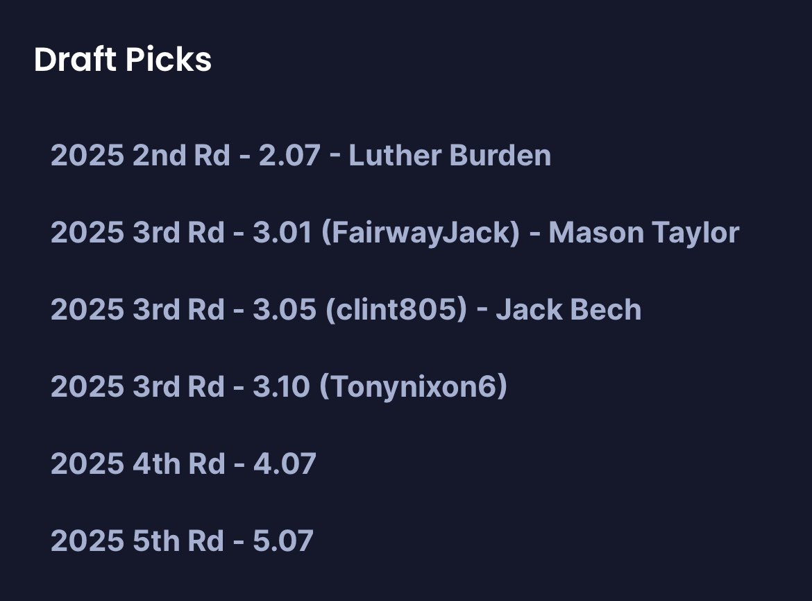 I know everyone likes their own drafts…

But I have to say, I don’t hate this one.

12 tm SF TE Prem