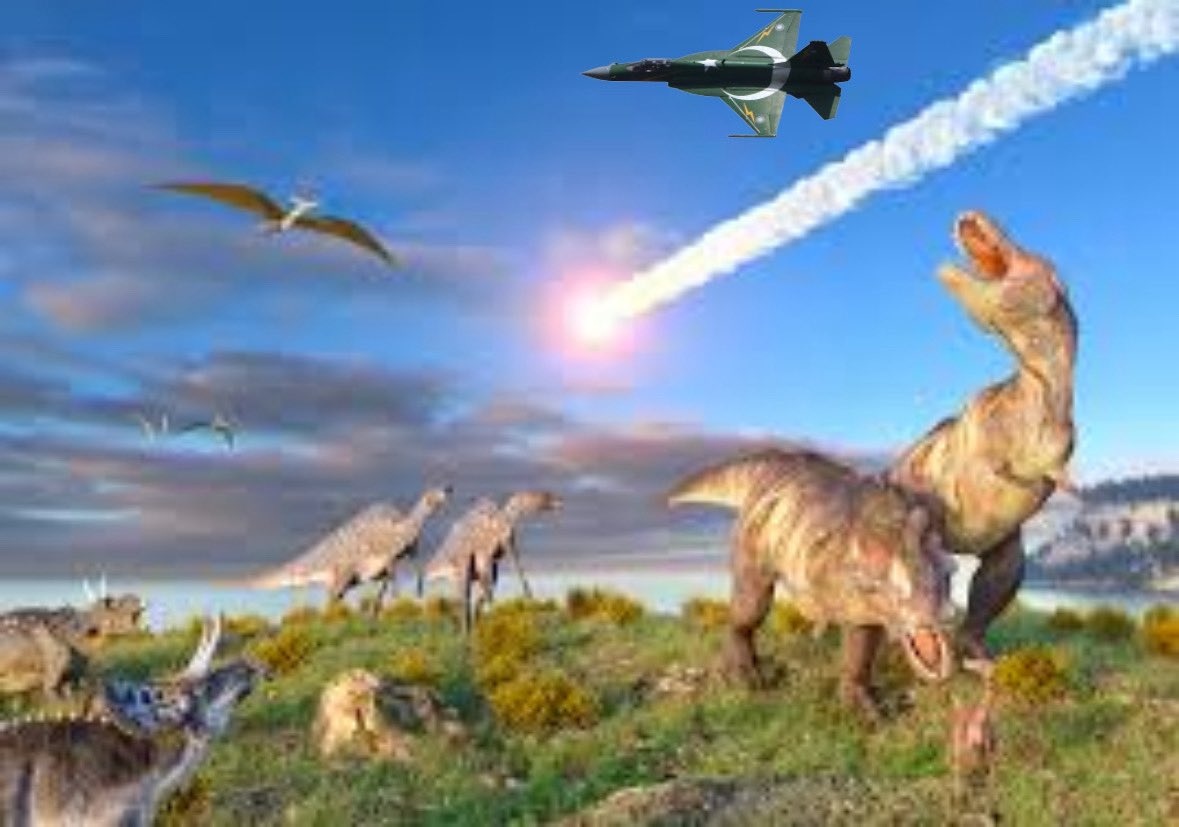 🚨🚨🚨 

Here it is: Dinosaurs came hunting near Rawalpindi millions of years ago but Aurangzeb from PAF eliminated them completely from the earth.. This changed the whole course of history.. 💪🏻 

The Aura this guy holds 🥵🥵🥵