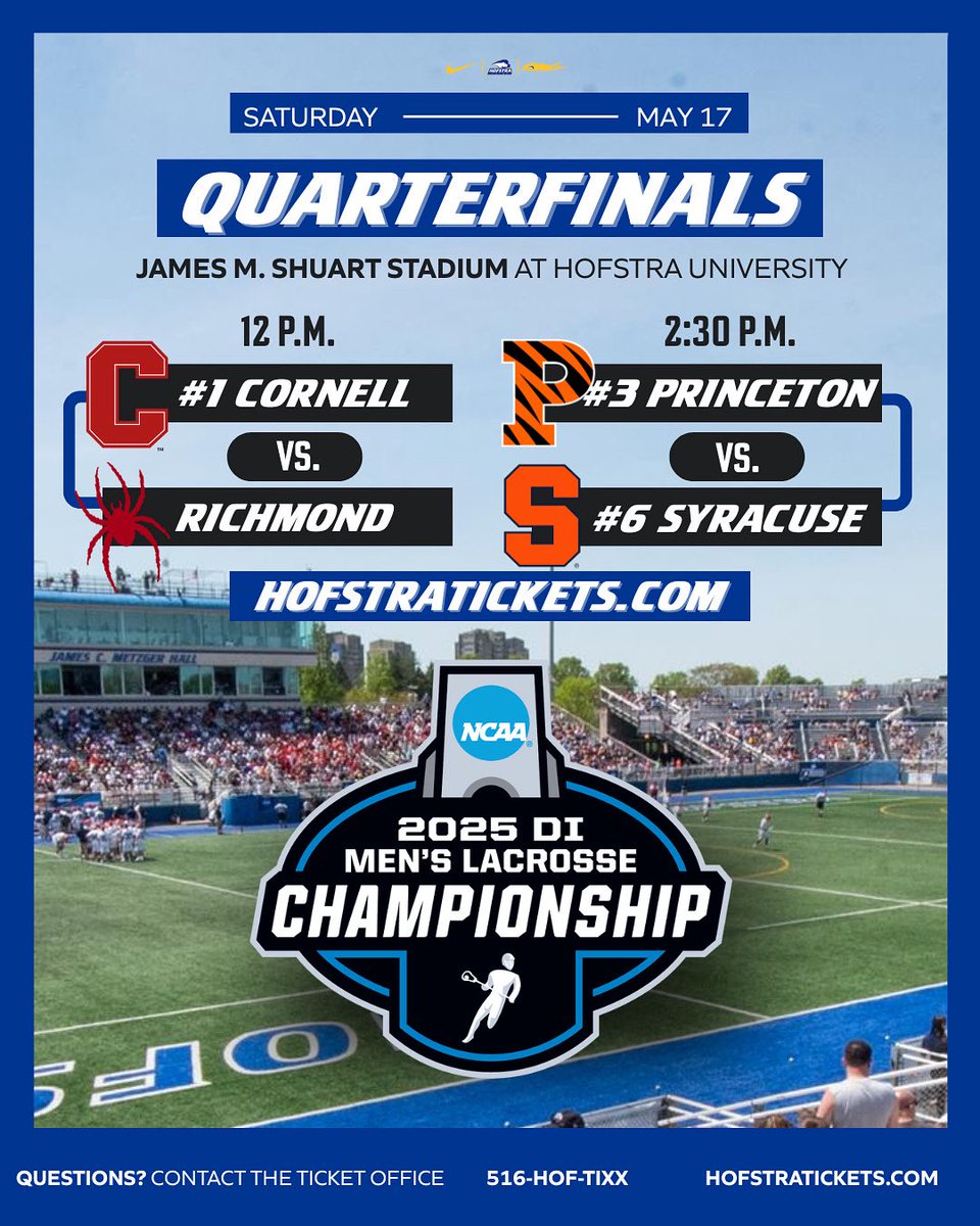 Hofstra Pride Athletics (@hofstrapride) on Twitter photo See you Saturday at <a href="/HofstraU/">Hofstra University</a> for two elite <a href="/NCAALAX/">NCAA Lacrosse</a> Quarterfinal games ๐๐ฅ
๐๏ธ - GoHofstra.com/NCAAQFtix | <a href="/HofstraTickets/">HofstraTickets</a> | (516) HOF-TIXX
#PrideOfLI #NCAALAX See you Saturday at <a href="/HofstraU/">Hofstra University</a> for two elite <a href="/NCAALAX/">NCAA Lacrosse</a> Quarterfinal games ๐๐ฅ
๐๏ธ - GoHofstra.com/NCAAQFtix | <a href="/HofstraTickets/">HofstraTickets</a> | (516) HOF-TIXX
#PrideOfLI #NCAALAX