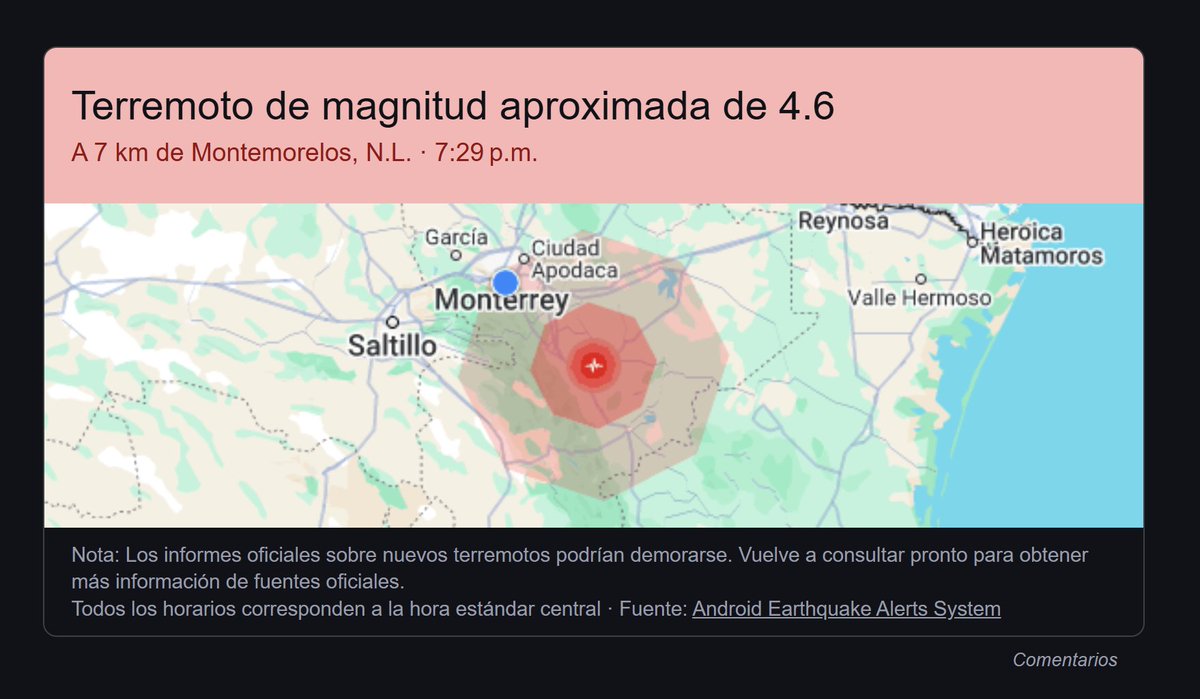 Entre los sismos que se han registrado en NL, tenemos constancia del ocurrido el 28 de abril de 1841 a las 8:40pm y del que se dijo, el fuerte temblor, "se dejó sentir acompañado de un ruido sordo como de muchos carruajes que vienen a lo lejos".
//Adrián Cruz Martínez//
