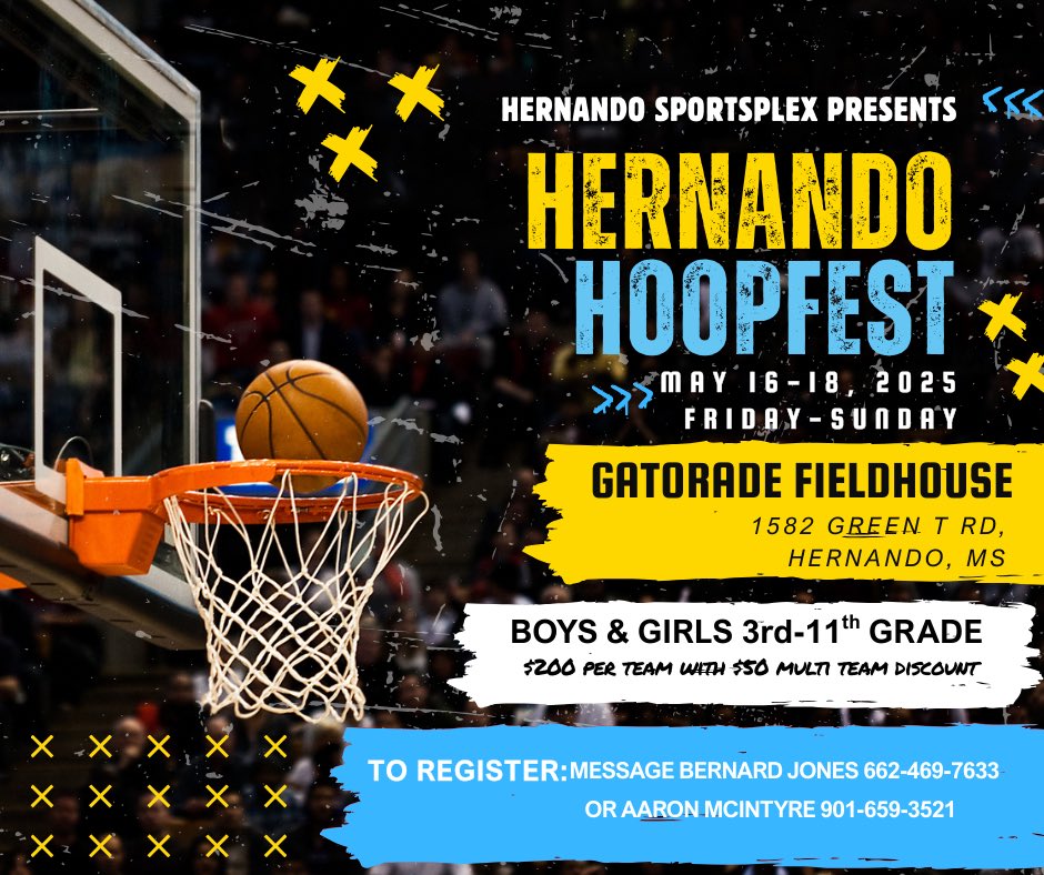 🏀HERNANDO HOOPFEST🏀

Join us this weekend for an elite competitive experience. Enjoy top-tier exposure, a premier facility, and high-level competition. 🎥💪

Boys &amp; Girls 3rd-11th Grade! ⛹️⛹️‍♀️

Register by Wednesday, May 14th to secure your spot! 📆