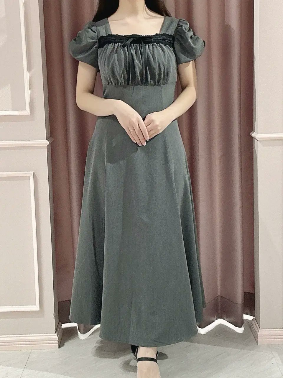 anmille バストギャザーリボンOP BECK アンミール ベージュチェック