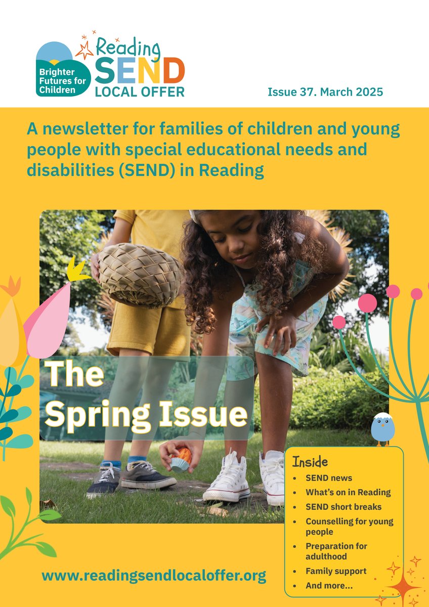 If you work with children who have #SEND, the spring issue of Reading SEND Local Offer's online newsletter contains a wealth of information to support families and professionals in Reading.

 Visit:
➡️ ow.ly/pz0B50Vj7vE

 #rdguk