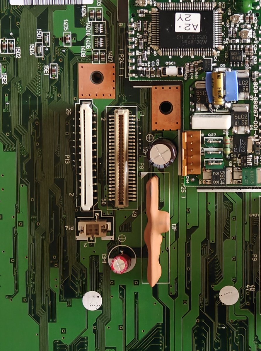 plus1pxl's tweet photo. @YSKWYUY In that case it is for insulation. I think that board is related to the LCD contrast voltage. On some models this board is potted in black resin. Here is a photo of mine on PC-9801NS/T https://t.co/JHkVccjrH9