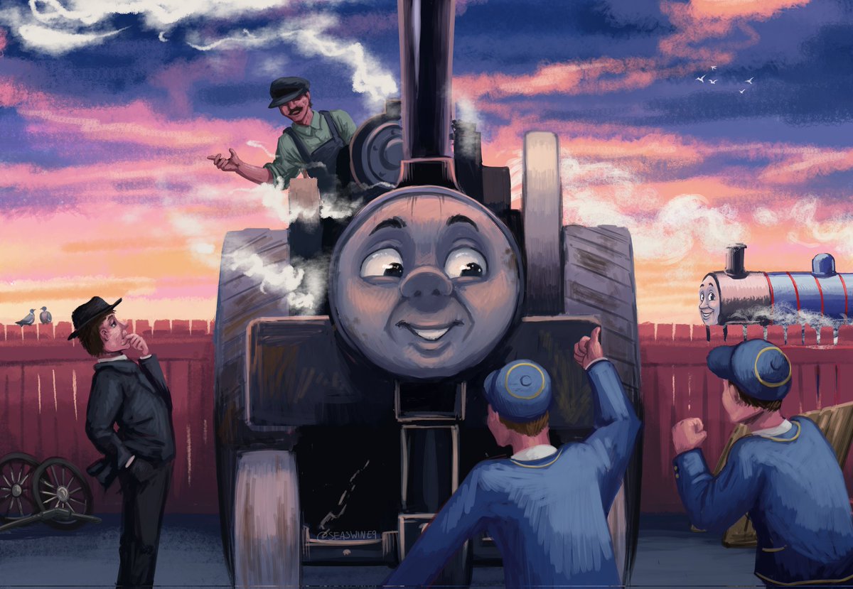 SeaSwine9's tweet image. &apos; When the Vicar and his two boys arrived in the evening, Trevor was blowing off steam. He hadn&apos;t felt so happy for months. &apos; 

Happy 80th, everyone! I got Edward the Blue Engine for the art collab  this round. 

#rws80thcollab #RWS80th #thomasthetankengine