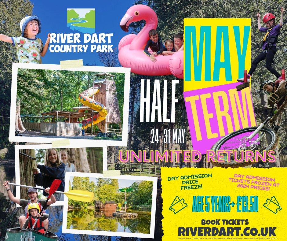 #Mayhalfterm tickets are AVAILABLE NOW! Join us from 24th - 31st May and enjoy unlimited returns all half term 🤯

PRE-BOOK 👉 riverdart.co.uk

#may #summer #visitorattraction #daysout #devon #dartmoor #riverdartcountrypark
