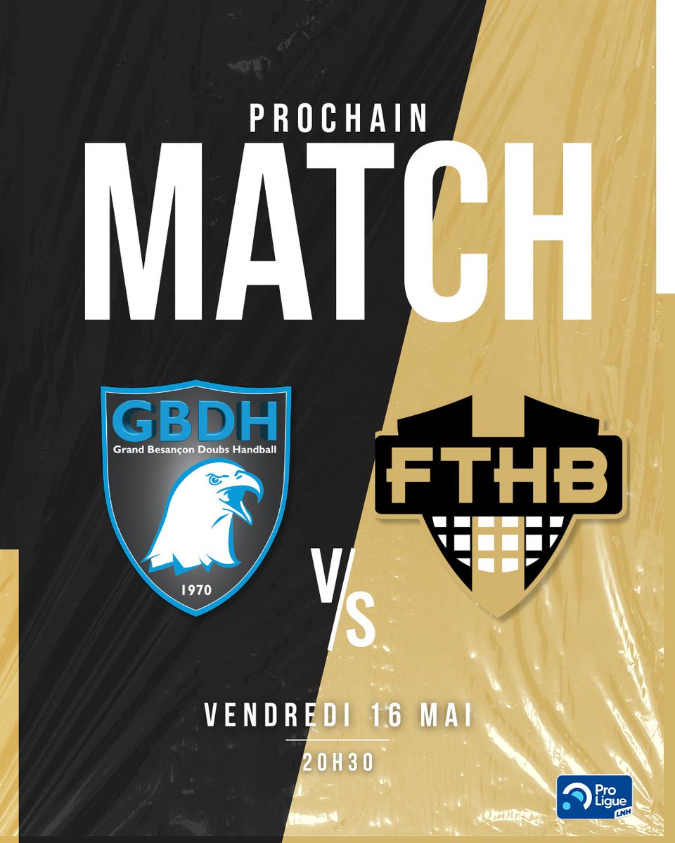 𝗣𝗿𝗼𝗰𝗵𝗮𝗶𝗻 𝗺𝗮𝘁𝗰𝗵
Dernier match avant les playoffs, les #NoirEtOr se déplacent sur le parquet du Grand Besançon Handball! 💪🏼

🔜 Vendredi 16 mai
📍 Palais des sports G.Yalouz
⏰ 20h30

#PassionNoirEtOr⚫️🟡
#J30 #BESFRO