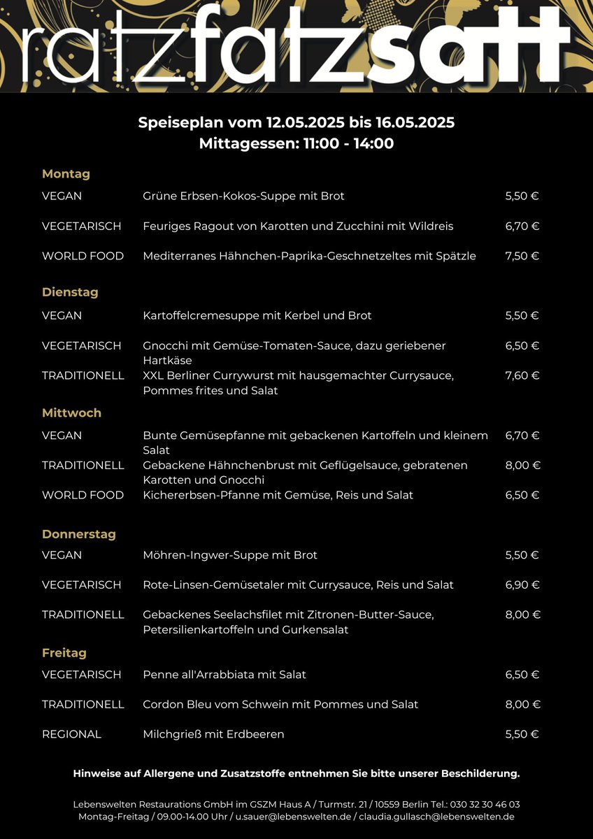 Unsere Karte für diese Woche. Wir freuen uns auf euren Besuch!
#ratzfatzsatt