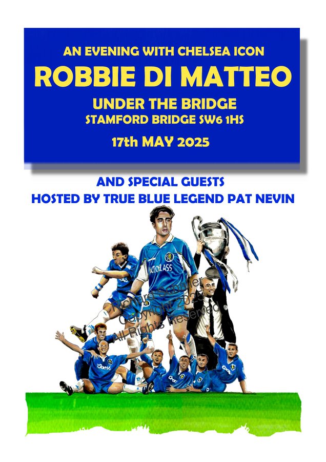 Eddie McCreadie 1977 ⭐⭐ (@eddiemacbawa) on Twitter photo 5 days left to get your ticket to <a href="/ChelseaFC/">Chelsea FC</a> legend Robbie Di Matteo Charity event on Saturday night at Under The Bridge with proceeds going to Royal Marsden Cancer Charity, Prostrate Cancer, Air Ambulance Northern Ireland and Chelsea Foundation.
tickettailor.com/events/onedima… 5 days left to get your ticket to <a href="/ChelseaFC/">Chelsea FC</a> legend Robbie Di Matteo Charity event on Saturday night at Under The Bridge with proceeds going to Royal Marsden Cancer Charity, Prostrate Cancer, Air Ambulance Northern Ireland and Chelsea Foundation.
tickettailor.com/events/onedima…