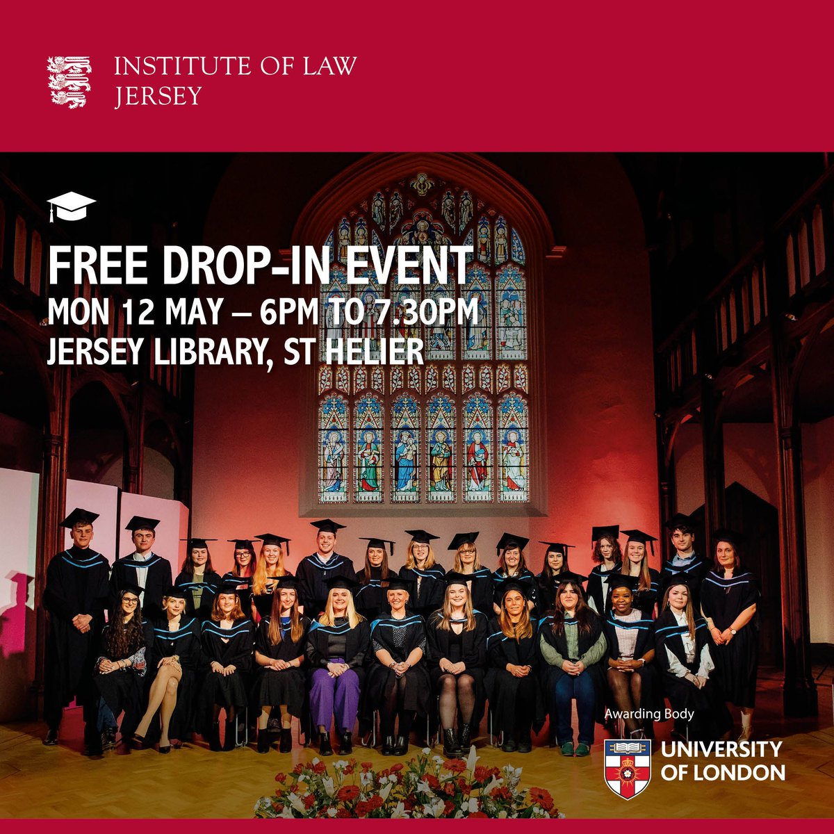 We’re at the Jersey Library tonight!
Come and have a chat about how you can obtain higher education qualifications awarded by the University of London right here on Jersey. No appointment necessary – just turn up at the Jersey Library tonight between 6pm to 7.30pm.