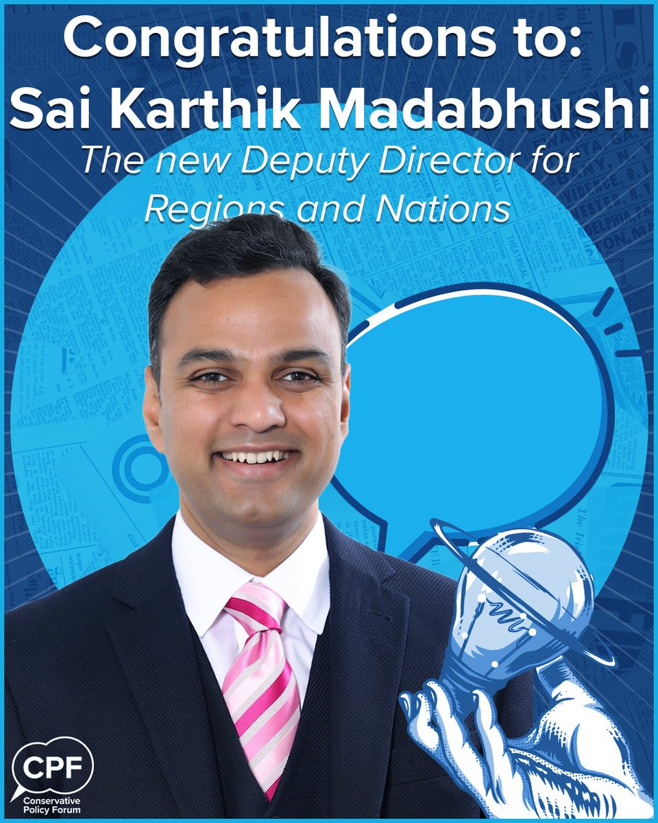 Conservative Policy Forum (@conservativepf) on Twitter photo Congratulations to <a href="/msaikarthik/">Sai Karthik Madabhushi</a>, joining our leadership team as Deputy Director - Regions and Nations, bringing a wealth of experience to leading our regional groups. Congratulations to <a href="/msaikarthik/">Sai Karthik Madabhushi</a>, joining our leadership team as Deputy Director - Regions and Nations, bringing a wealth of experience to leading our regional groups.