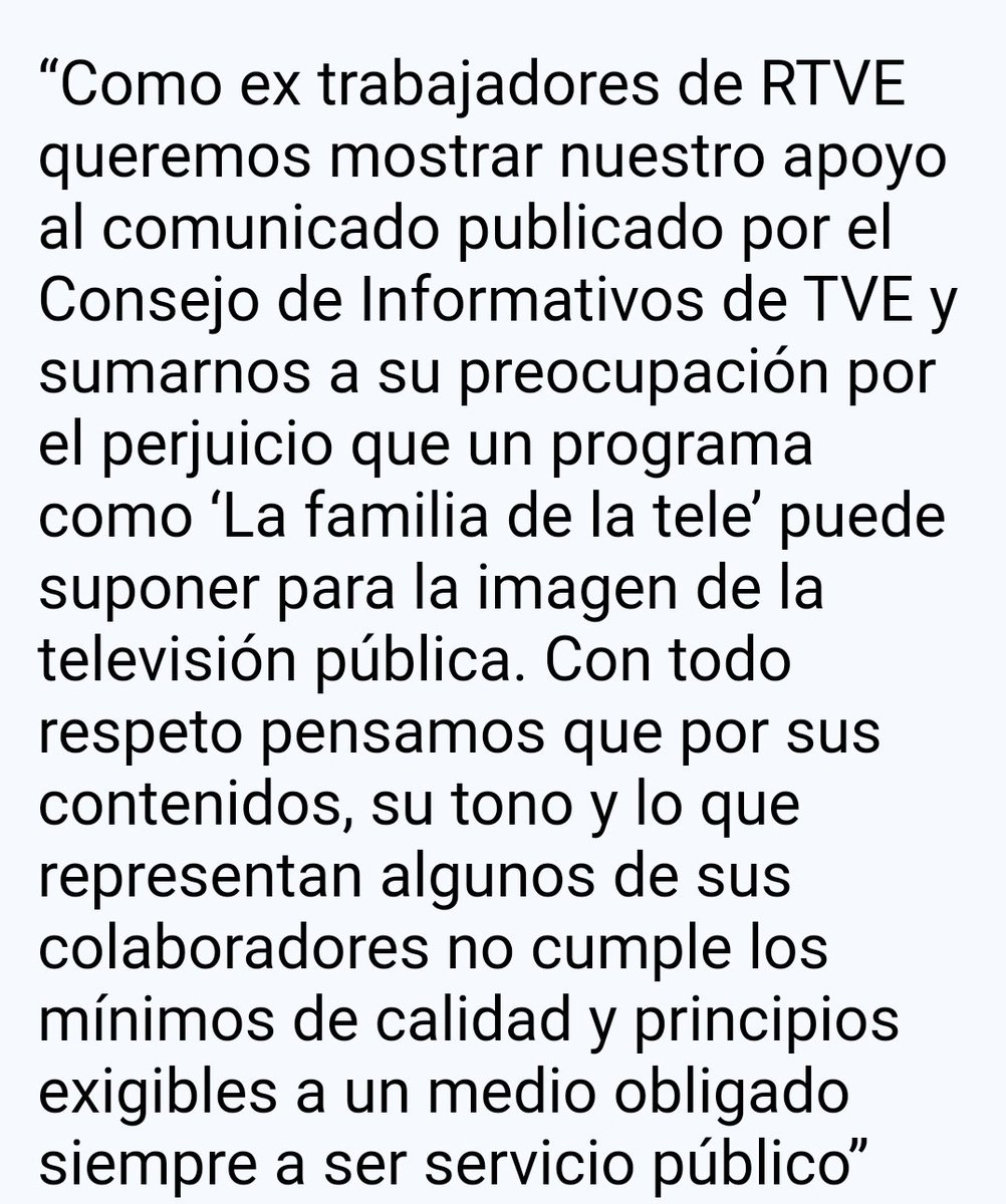 CdItve's tweet image. 132 profesionales, ex trabajadores de RTVE, se suman al comunicado del Consejo de Informativos de TVE @CdItve y a su preocupación por el programa La familia de la tele.