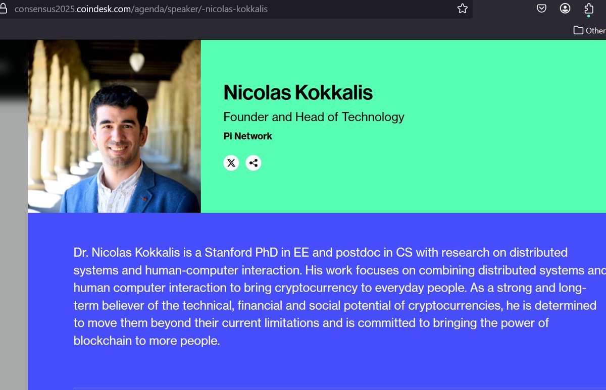 Two more days. 
Dr.<a href="/nkokkalis/">Nicolas Kokkalis</a> is one of the speakers of the <a href="/consensus2025/">Consensus 2025</a> event. 
We, in the #PiNetwork community are excited, thrilled and hoping for some exciting news and development about the project. Let's keep supporting Pi coin.

$Pi #Web3 #Blockchain #Decentralization