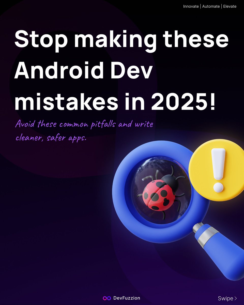 devfuzzion's tweet image. Still making these Android dev mistakes in 2025?
From lifecycle missteps to outdated APIs these issues can hurt your app's performance and stability.
Clean it up, code smarter.
#AndroidDev #CleanCode #DevTips #Kotlin #MobileDevelopment #WebDev #software #Android