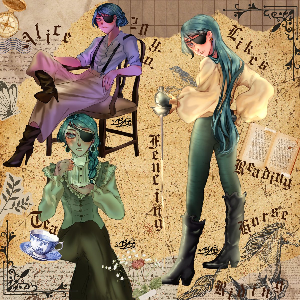 Day 1 OC Introduction + Poses 

Name: Alice
Age: 20
Likes: Fencing, reading, horse riding, chocolate crème brulée &amp; tea collecting (her favs are lavender earl grey, lemon verbena)

I'm still writing her lore and wanted to post it, but it's not fixed yet, so pls wait for it! &lt;3