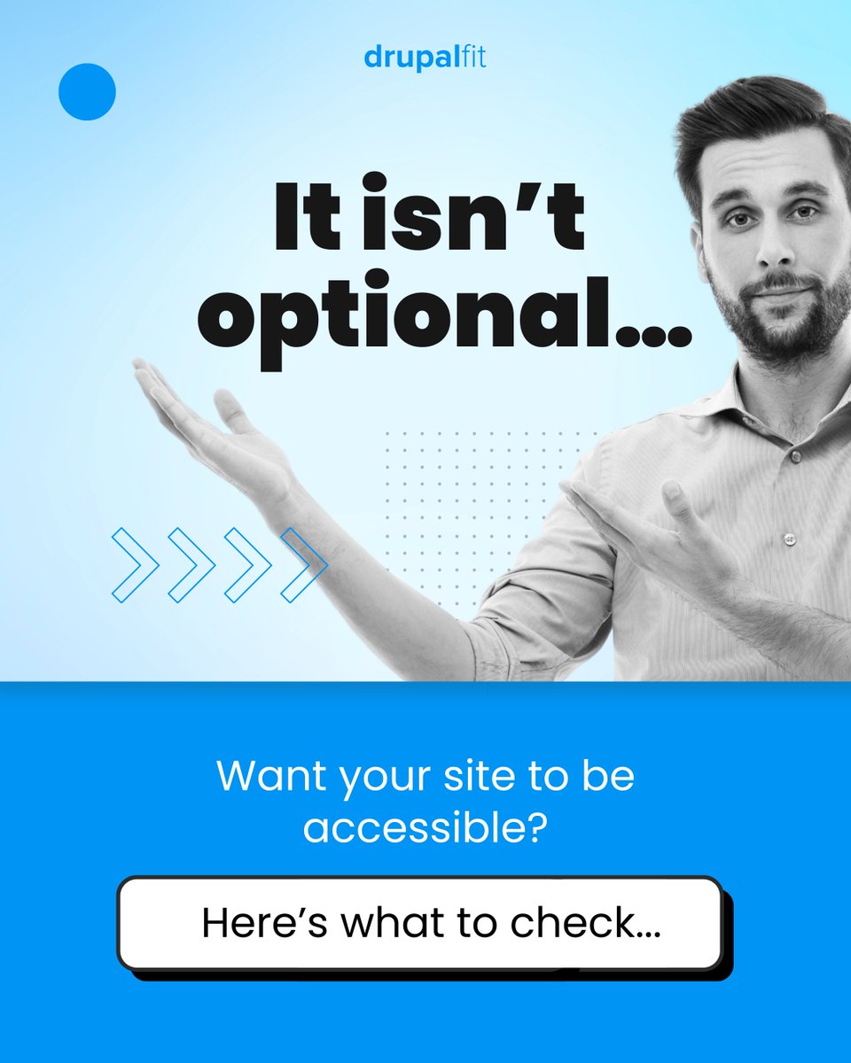 Drupal_Fit's tweet image. Your #Drupal website might be shutting users out, without you even knowing it.
Get a free audit with #DrupalFit and stay #EUAccessibilityAct compliant.
Fix alt text, ARIA labels, contrast & more.
👉 drupalfit.com
#A11y #WebAccessibility #InclusiveDesign #Tech4All