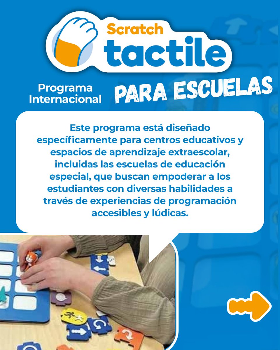 ScratchTactile's tweet image. 🚨 ¡Abrimos grupo en español!
Ya puedes solicitar plaza en el 1r Programa Internacional para escuelas de Scratch Tactile 

📅 Solicítalo antes del 25 de mayo
💬 Más info scratchtactile.org/post/solicita-…

#ScratchTactile #EducaciónInclusiva #ProgramaciónParaTodos