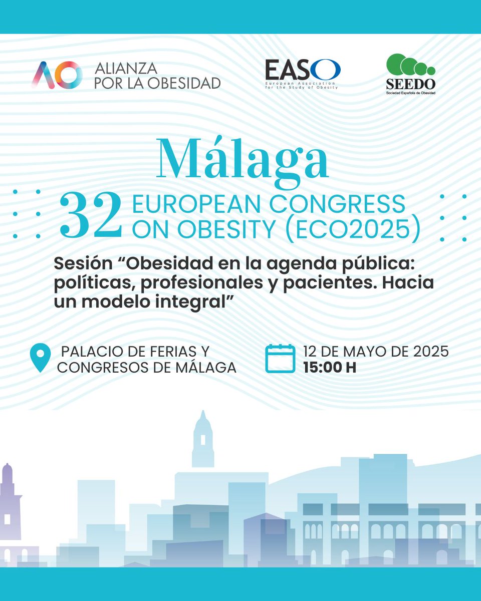 Sociedad Española de Medicina Interna (SEMI) (@sociedad_semi) on Twitter photo 📢Hoy lunes desde la <a href="/AlianzaObesidad/">AlianzaObesidad</a>, de la que formamos parte, se organizará en el #ECO2025 la sesión “Obesidad en la agenda pública” con administraciones, expertos y pacientes.
🗓 12 mayo | A partir de las 15:00 h |
🔵 Por nuestra parte, participará el Dr. <a href="/PabloPerezMar16/">Pablo Perez Martinez</a>, 📢Hoy lunes desde la <a href="/AlianzaObesidad/">AlianzaObesidad</a>, de la que formamos parte, se organizará en el #ECO2025 la sesión “Obesidad en la agenda pública” con administraciones, expertos y pacientes.
🗓 12 mayo | A partir de las 15:00 h |
🔵 Por nuestra parte, participará el Dr. <a href="/PabloPerezMar16/">Pablo Perez Martinez</a>,