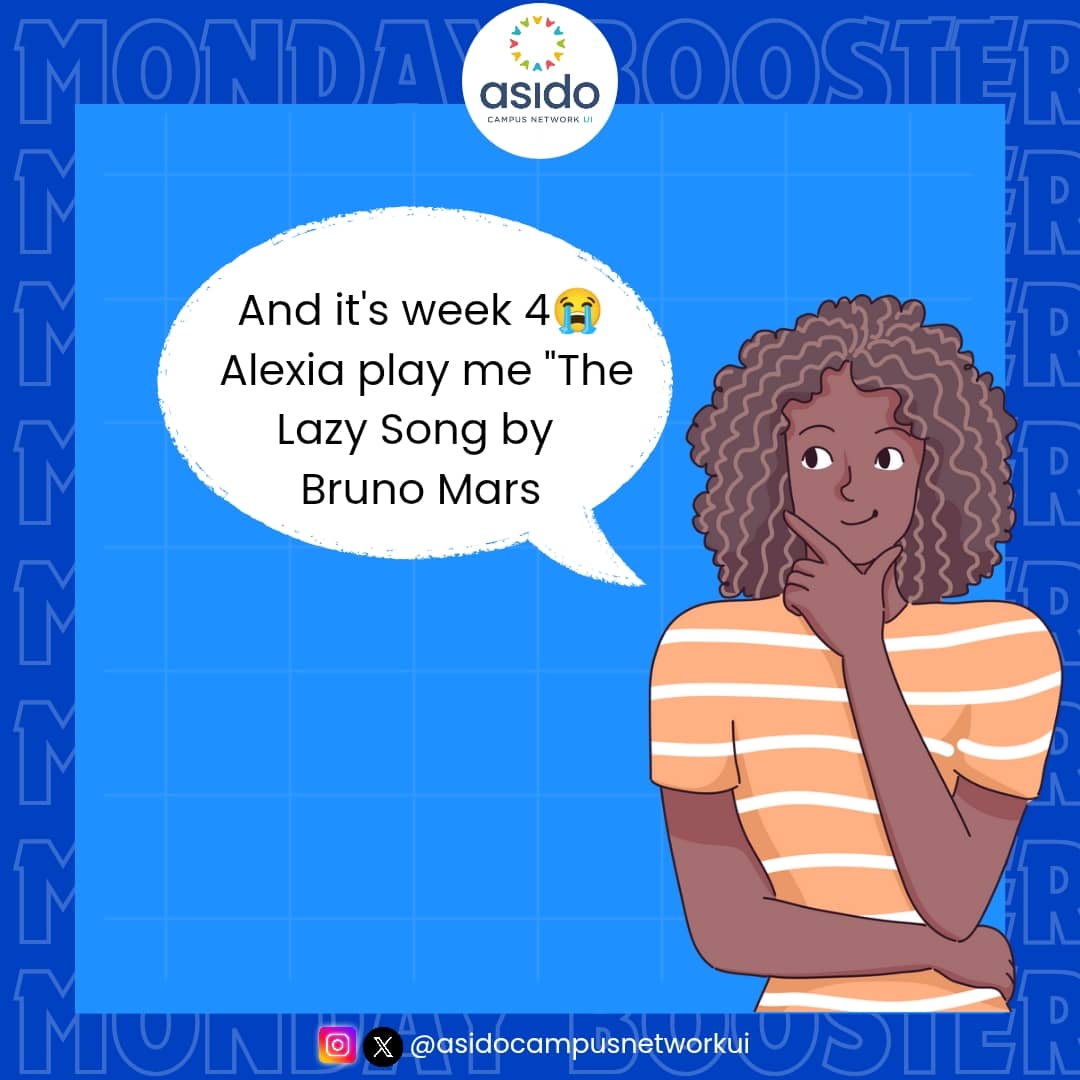 asidocampusnet's tweet photo. CHILL, NO TOO DEY WORRY ๐ช
Itโs Week 4 of lectures โ feeling overwhelmed is okay. Breathe, stay focused, and donโt forget: you're doing your best!
#ACNUI #UIVibes #StudentLife #YouGotThis #KeepPushing #MentalHealthMatters #NaijaStudents #TakeABreak #ChillAndFocus https://t.co/94p2GsL5Pz