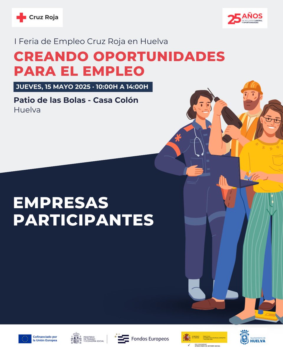 📷Queda muy poquito para la 1ª Feria de Empleo de Cruz Roja en Huelva. 

📷Ofertas de empleo
📷Talleres
📷Patio de Bolas "Casa Colón" de Huelva
📷Jueves 15 de mayo | 📷10:00 - 14:00
 Apúntate aquí 📷
forms.office.com/e/5gtMWLN82t