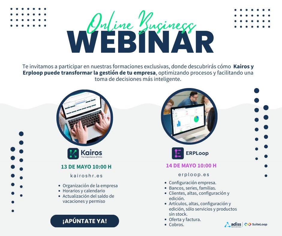 ADISSInforma's tweet image. 🗓 14 de mayo | 10:00 h
💡 Formación: Uso Básico de ERPLoop – ¿Cómo facturar?
🔗 Inscripción: erploop.es/formaciones-er…
🧑‍💻 Formaciones prácticas y accesibles para sacar el máximo partido a tus herramientas. ¡Nos vemos en las sesiones!
#Formaciónadiss #Kairos #ERPLoop