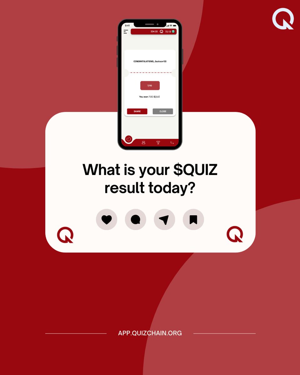 🚨You definitely don’t want to miss this!

Share your $QUIZ results today, then check your portfolio — you’ll be impressed by what you see!

🔁 Retweet this post and drop your referral link in the comments!

Download QuizChain NOW:
app.quizchain.org