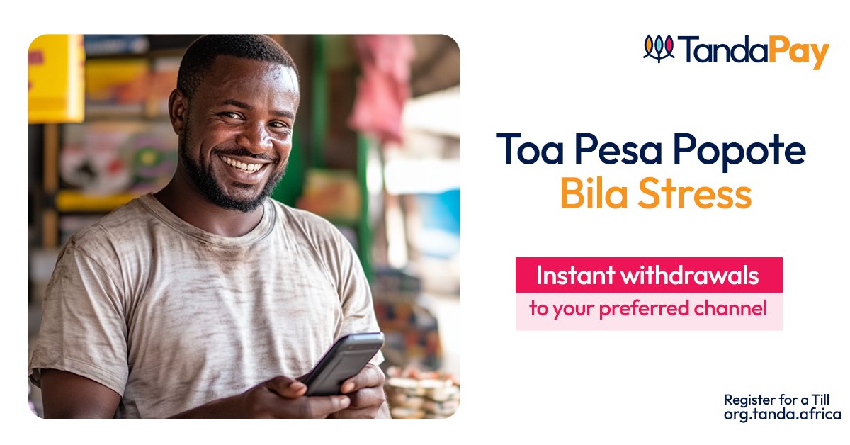 Withdraw pesa zako kwa njia yoyote – Bank au Any Mobile money network. Ukiwa na TandaPay, uko free.

#TandaPay #Withdrawals #Malipo #EasytoUse
