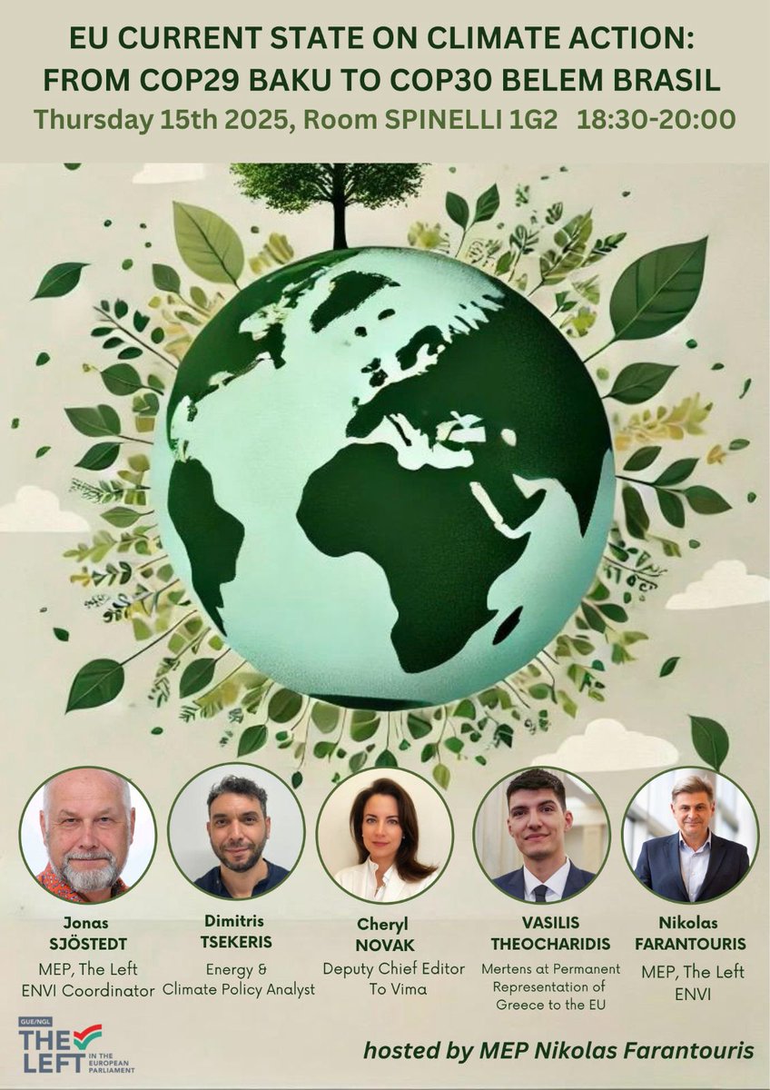 “EU Climate Action: From COP29 Baku to COP30 Belem, Brasil”. 
Join us in this special event on Thursday, 15th May 2025, 18:30-20:00, at the European Parliament, Brussels – Spinelli Building, Room 1G2. Please confirm your attendance by registering below. See you there!
Θα χαρώ να