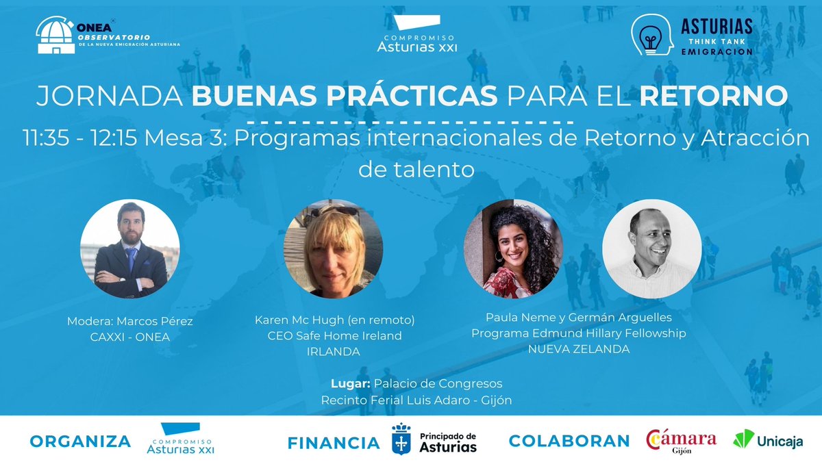 #Jornada |💡Si alguna vez dijiste “yo volvería, pero…” ¡Nuestra próxima jornada te interesa!

Este jueves, 15 de mayo, compartiremos experiencias, aprendizajes y estrategias para atraer y retener talento en nuestra región.

Programa e inscripción➡️compromisoasturiasxxi.es/event/i-foro-r…