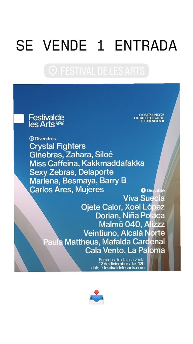 Se vende una entrada para el Festival de les Arts. #lesarts <a href="/lesartsfest/">Festival De Les Arts</a>