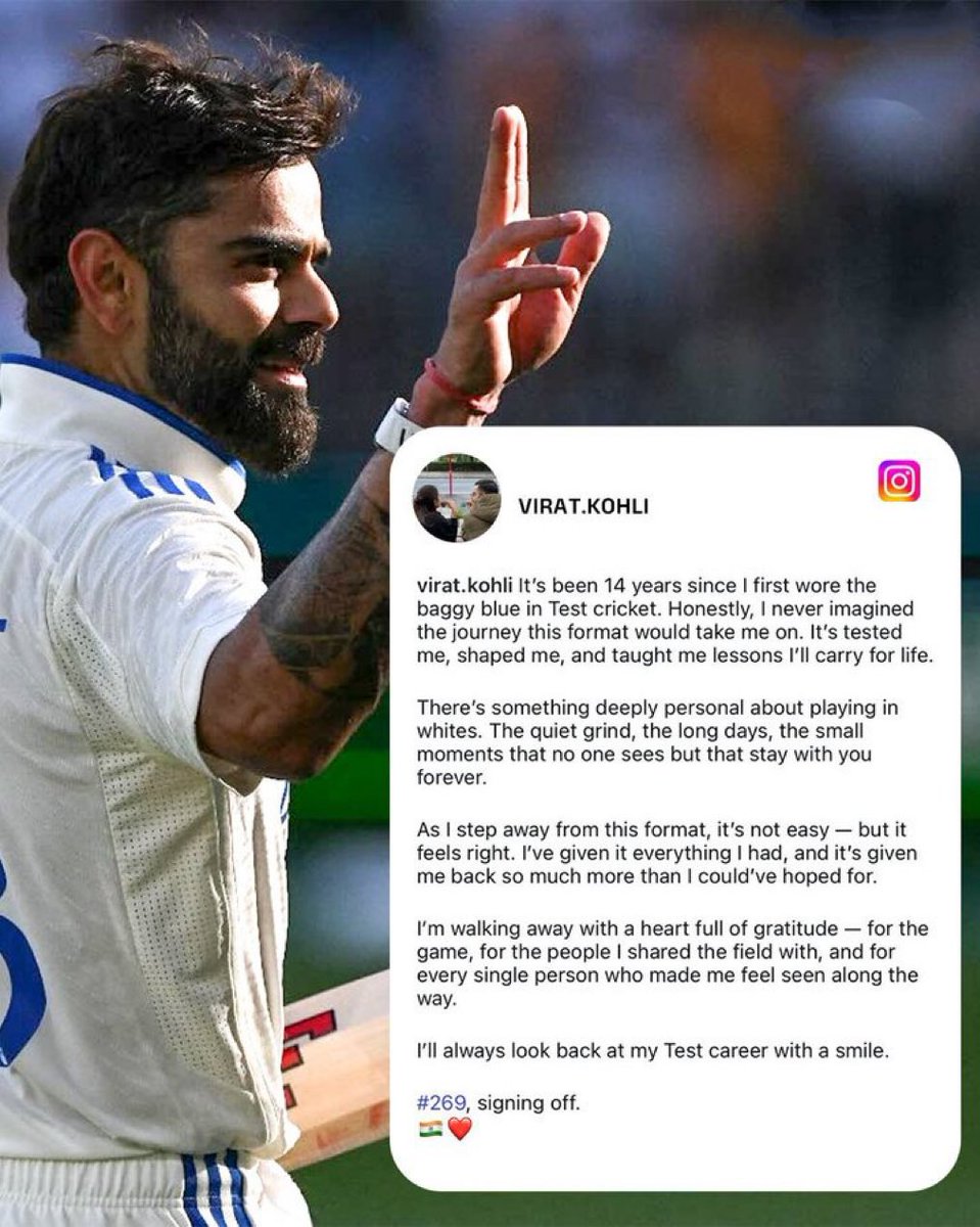 Sridharmacha's tweet image. So soon, I thought you will play for couple of more years😣Thank you @imVkohli  #ViratKohli𓃵