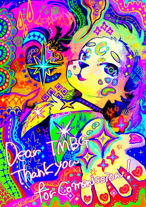 【work】Skeb納品しました!OCを見た瞬間星をテーマに描きたいと思ったので、自由に描かせてもらいました!楽しかったです!長髪が魅力的だったので、その髪も模様と溶け込むようにしてみました素敵な依頼をありがとうございました #Skeb #Commission より 