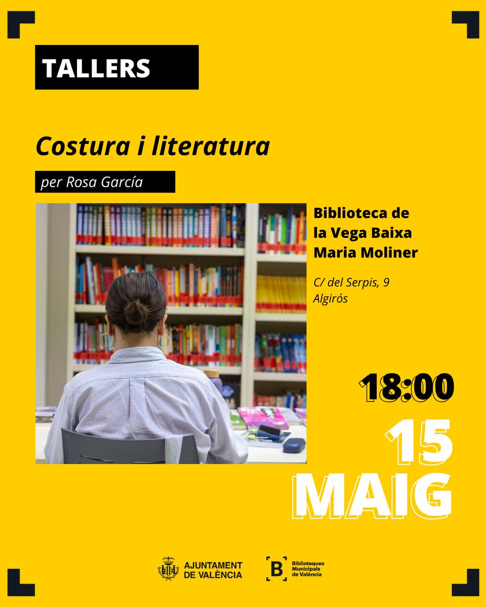 <a href="/AjuntamentVLC/">Ajuntament València</a> <a href="/CulturalVLC/">Cultural València</a> <a href="/benegasmar/">Mar Benegas</a> <a href="/ElisaMatallin/">Elisa M. Matallín</a> <a href="/ainara_cuenca/">Ainara Cuenca Juan</a> <a href="/RebomboriCult/">Rebombori Cultural</a> A més, tenim tallers per a mostrar tota la teua creativitat! ✨💫

👉 <a href="/Luminariaeduca/">Luminaria Arte y aprendizaje</a> ens descobreix el que hi ha darrera la màscara
👉 I també ens ofereix un taller de còmic amb els nostres personatges favorits

La Vega Baixa té dos sessions del taller de costura i literatura ✂️