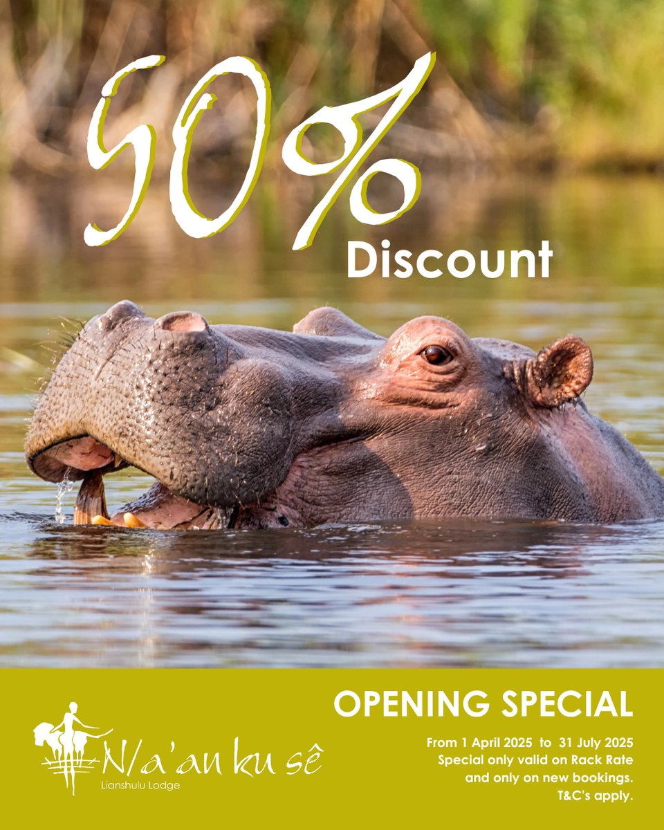 Ready for a getaway? Set your sights on Lianshulu Lodge and take advantage of our incredible opening deal! Enjoy luxury, safaris, and the stunning Kwando River.  Offer valid until 31 July. Don’t miss out! #LianshuluSpecial #SafariGetaway