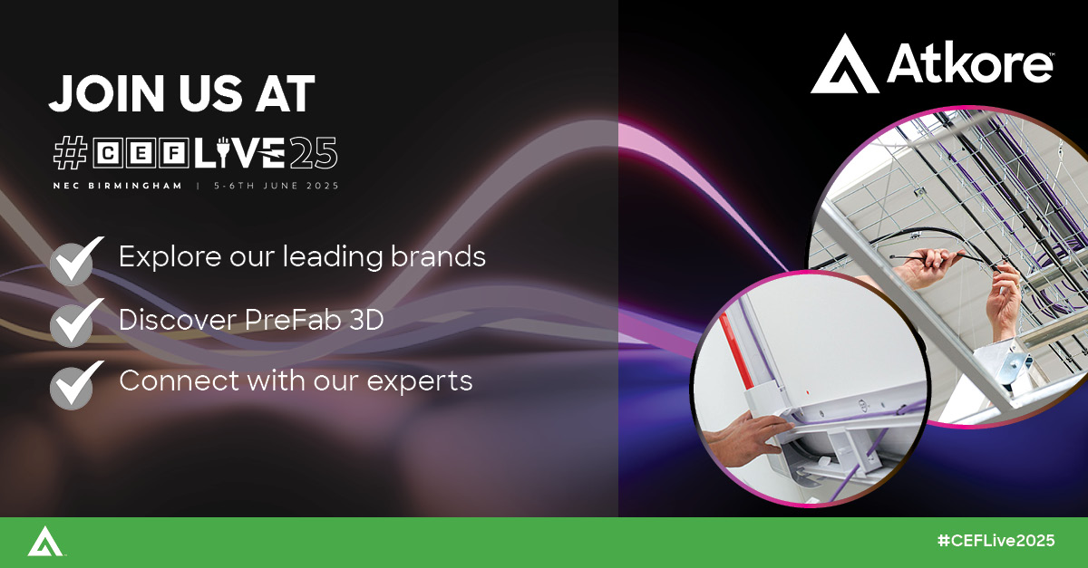 Connect, power up and switch on at CEF Live!🎉 
5th-6th June | Birmingham NEC
 
🟢Explore our leading brands
🟢Experience PreFab 3D 
🟢Expert insights  
🟢Plus much more!

Register for tickets! ceflive.co.uk 

#Atkore #BuildingBetterTogether #CEFLive