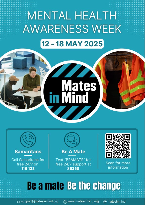 🌟 Mental Health Awareness Week | 12-18 May 2025 🌟

Let's break the stigma and support each other. Be a mate. Be the change. 💙

Scan the QR code on the poster for more info!

#MentalHealthAwarenessWeek #BeAMate #YouAreNotAlone #EndTheStigma #MatesInMind