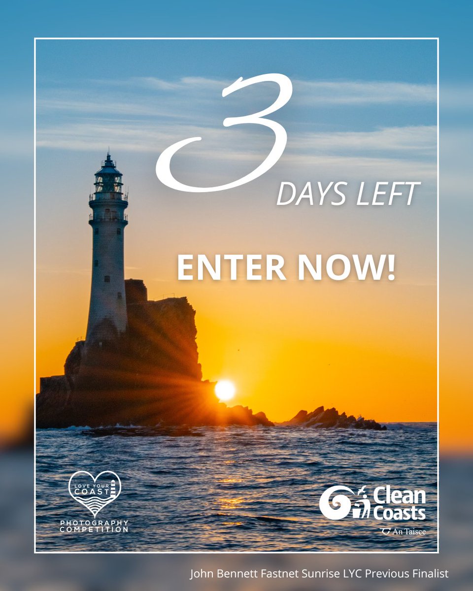 Have you entered the #LoveYourCoast Photography Competition for 2025 yet? You still have 3 days left to send in your photos capturing the unique beauty of Ireland's coast! 🌊💙
Submit your photos here: cleancoasts.exposure.co/fall-in-love-w…! 🌅
#CleanCoasts #FailteIreland