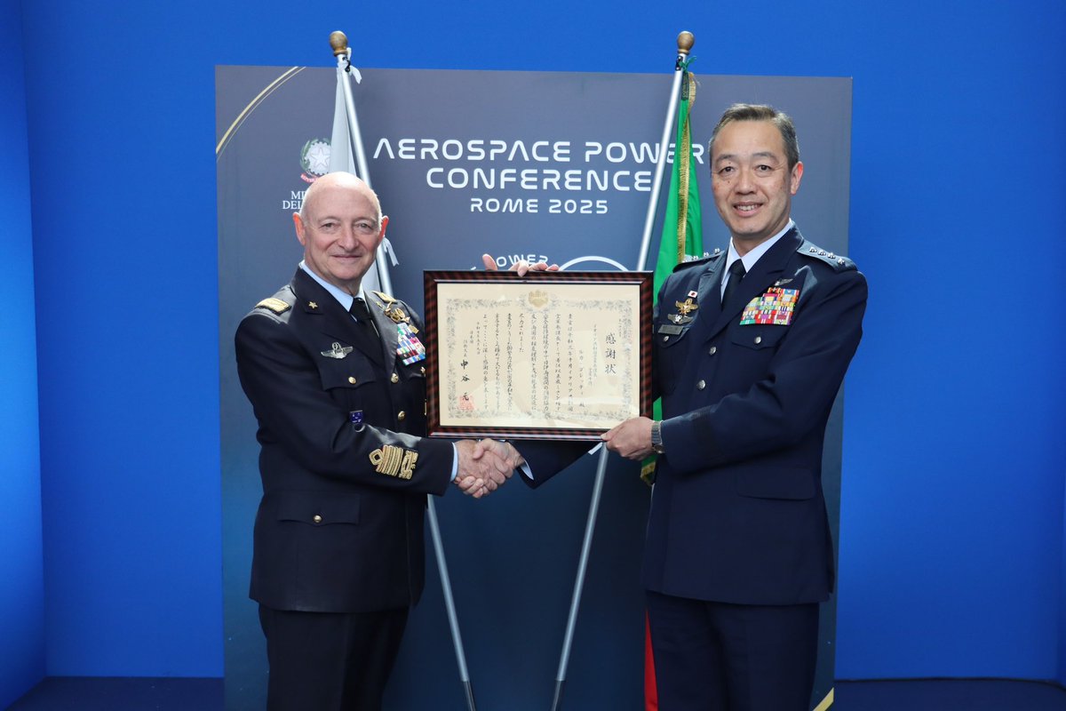 Japan Air Self-Defense Force (@jasdf_pao_eng) on Twitter photo #GenUchikura participated in the <a href="/ItalianAirForce/">Aeronautica Militare</a> #ASPC25 (AeroSpace Power Conference25) in ๐ฎ๐น.Gen Uchikura conveyed Certificate of Appreciation from Minister of Defense (Japan) to Lt Gen GORETTI. #JASDF will continue defense cooperation and exchanges with partners.๐ฏ๐ต๐ค๐ฎ๐น #GenUchikura participated in the <a href="/ItalianAirForce/">Aeronautica Militare</a> #ASPC25 (AeroSpace Power Conference25) in ๐ฎ๐น.Gen Uchikura conveyed Certificate of Appreciation from Minister of Defense (Japan) to Lt Gen GORETTI. #JASDF will continue defense cooperation and exchanges with partners.๐ฏ๐ต๐ค๐ฎ๐น