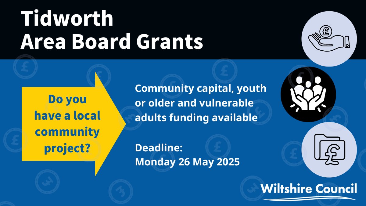 Tidworth Area Board grant deadline is approaching!

If your organisation needs funding support for an upcoming project, get your grant application in by Monday 26th May 2025.

Find out more 👉 orlo.uk/Area_Board_Gra…
